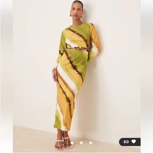 NWT NEVER FULLY DRESSED diagonal-print beaded-waist maxi dress Size US 4